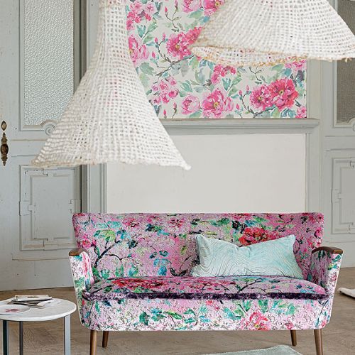 Kanapa obita tkanią Jichang Peony Wedgwood z kolekcji Aurelia, Designers Guild, Decodore
