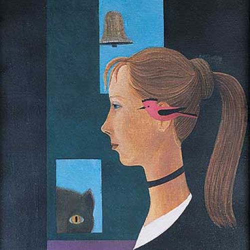 Kazimierz Mikulski Portret oglądany przez kota , 1973 r., cw i cs 74 000 zł, Agra-Art.