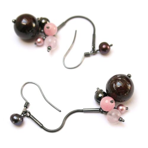 Kolczyki Mollis - oksydowane srebro i kamienie pólszlachetne. Dooperelle.pl