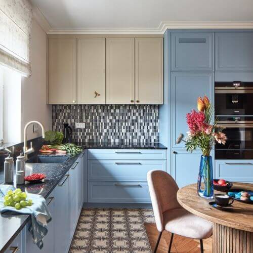 niebieska kuchnia narożna