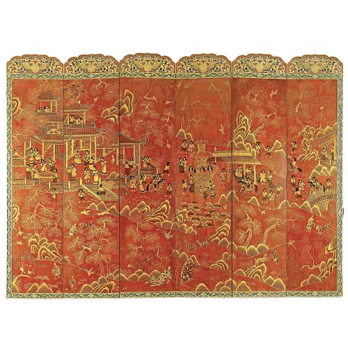 Laka i złoto, XIX w., Chiny. Ładnie zasłonięte: elegancki parawan pokojowy