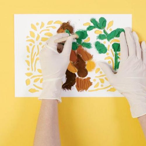 Malujemy kolejno elementy fresku. Bażant udomowiony