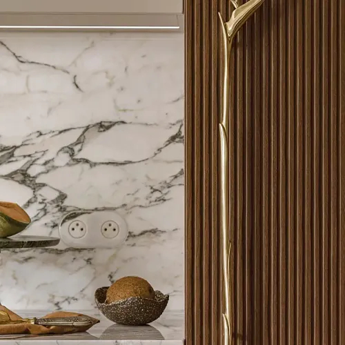 kuchnia ciemne drewno ryflowane