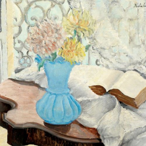 Martwa natura z błękitnym wazonem i książką , ok. 1927-1930 r., REMPEX, aukcja z dn. 17.11.2010, nr kat. 239