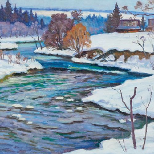 Mieczysław Filipkiewicz, Pejzaż zimowy z Dunajcem , cs 3200 zł, Rempex, Warszawa