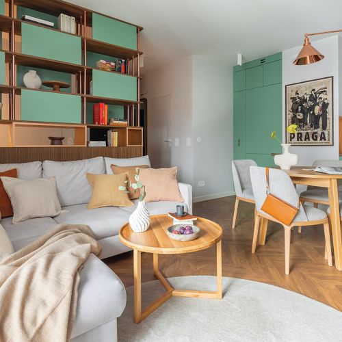 mieszkanie 53 m2 w zieleni i błękicie