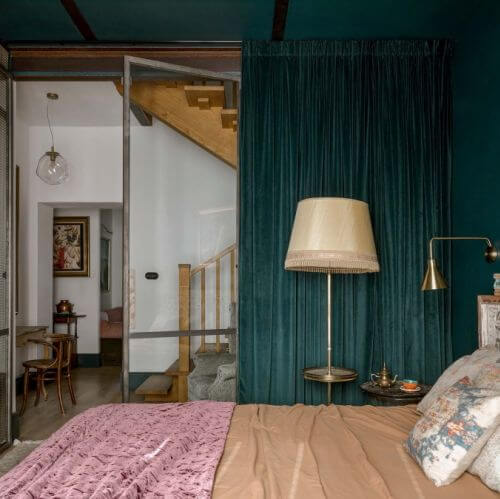 ciemnozielona sypialnia aranżacja w stylu orientalnym