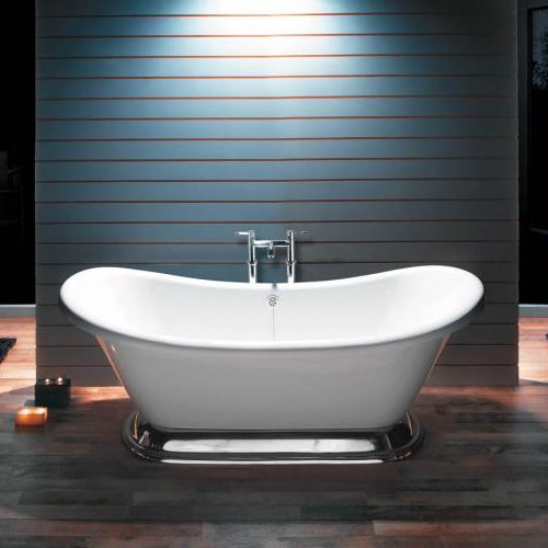 Modne połączenie - drewno i wanna Excelsior (do wyboru inne kolory) na podstawie z polerowanego aluminium. Cena - 7300