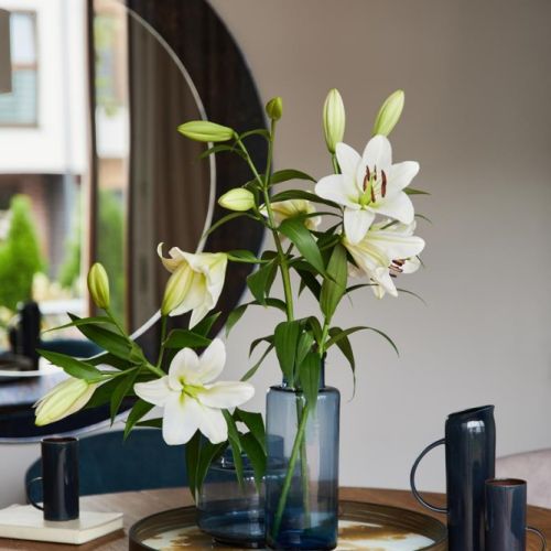 niebieskie dodatki do jadalni