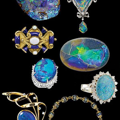 Od góry: czarny opal australijski, bonhams.com, naszyjnik z opalem i diamentami, początek XX w.,