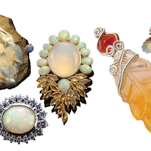 Od lewej: pierścionek z opalem i 18 brylantami, bukowskis.com, drogocenny opal ironstone, znaleziony w