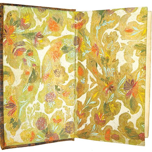 Ozdobna wklejka do książki zrobiona z papieru brokatowego, XVIII w., zbiory Biblioteki Elbląskiej, sygn. 94902