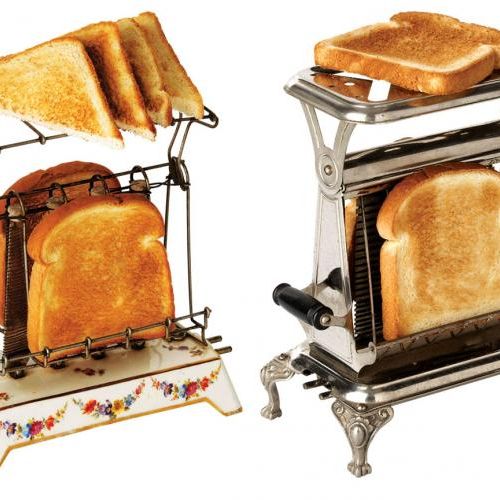 Pierwszy toster z ceramiczną podstawą D-12 projektu Franka Shailora,1909 r. i Amerykański Pelouze w stylu