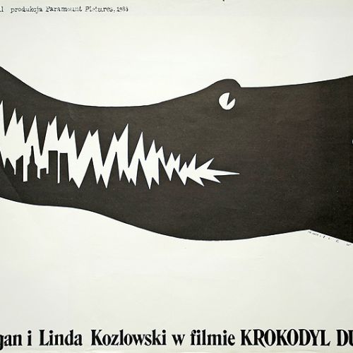 Plakat Mieczysława Wasilewskiego do filmu Krokodyl Dundee II , 1988 r. (Po 2001 roku zyskał nowy wymiar dzięki wieżom World