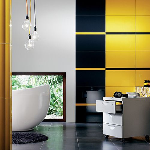 Płytki z serii Yellow, dekor z połyskiem w cenie 79,34 zł/szt., Tubądzin