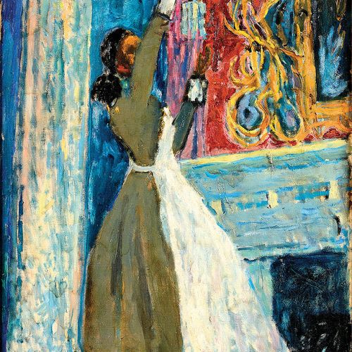 Pokojówka zapalająca lampę , lata 1923-1931.