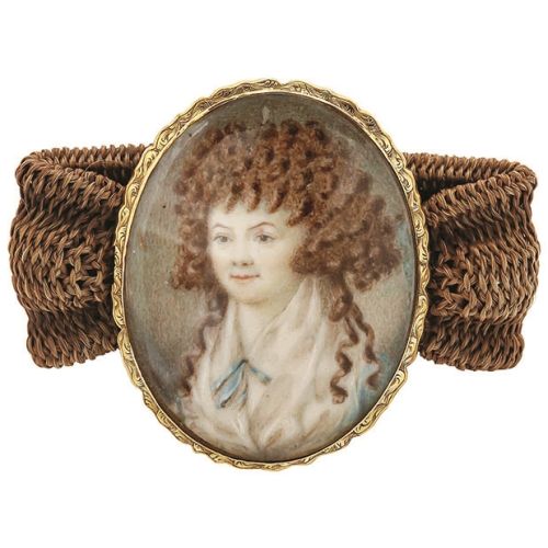 Bransoletka z włosów z miniaturą zmarłej, ok. 1770 r.