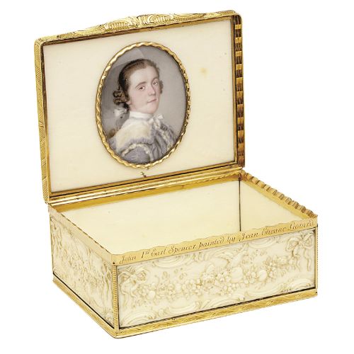 Pudełko ze złota i kości słoniowej z miniaturą autorstwa Jeana-Étienne’a Liotarda, XVIII w.