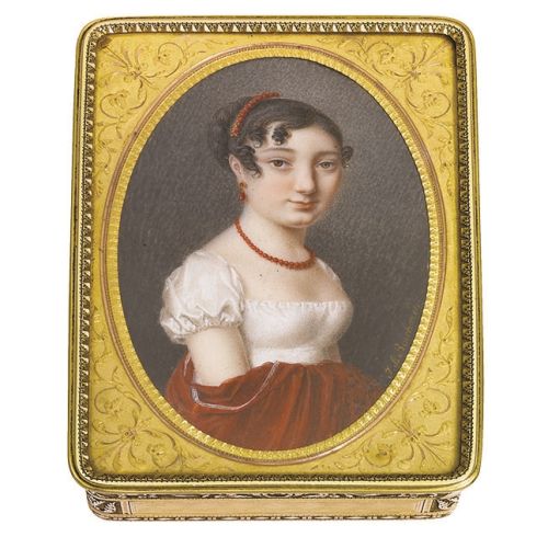 Augustin-André Heguin, złota tabakierka z portretem kobiety, I poł. XIX w.