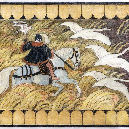 Projekt intarsji Polowanie na czaple , 1980 r.