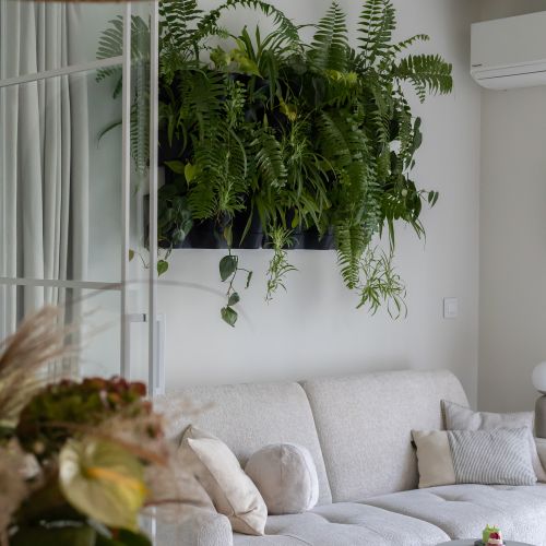 zielona ściana w małym salonie