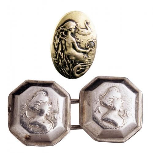 Secesyjna, złota, z diamentem, ok. 1900 r., Krementz Company, USA, WWW.JEWELRYEXPERT.COM Z portretem królowej