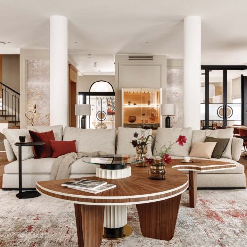 elegancka duża beżowa sofa do salonu