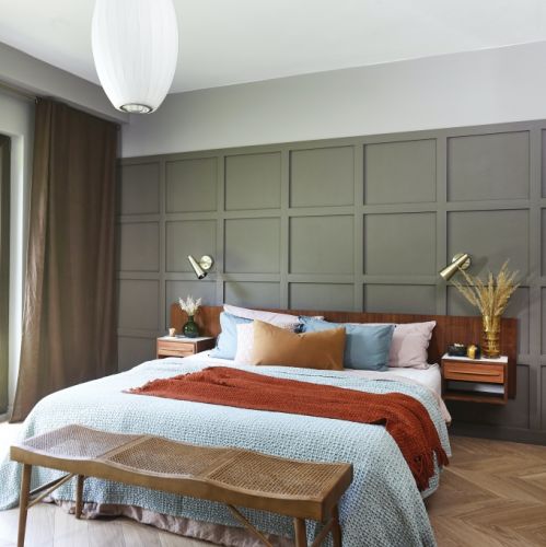 sypialnia w stylu mid-century modern