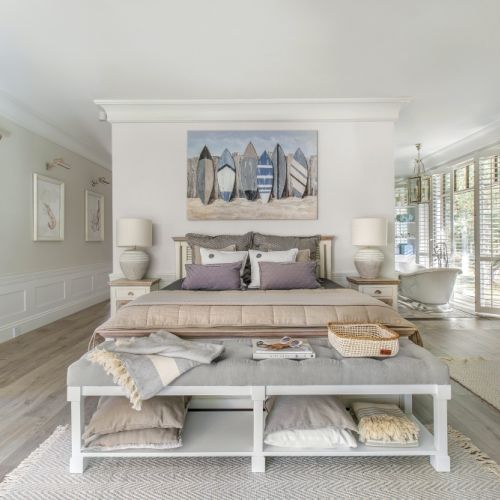 sypialnia w stylu hamptons