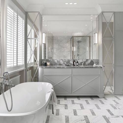 szara łazienka w stylu modernistycznym