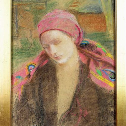Teodor Axentowicz Chłopka z czerwoną chustką , pocz. XX w.