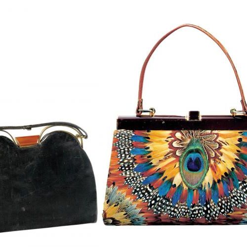 Torba ze skóry, nawiązująca do art déco, lata 30. XX w., Polska, Muzeum Narodowe we Wrocławiu. Skórzana torebka ozdobiona