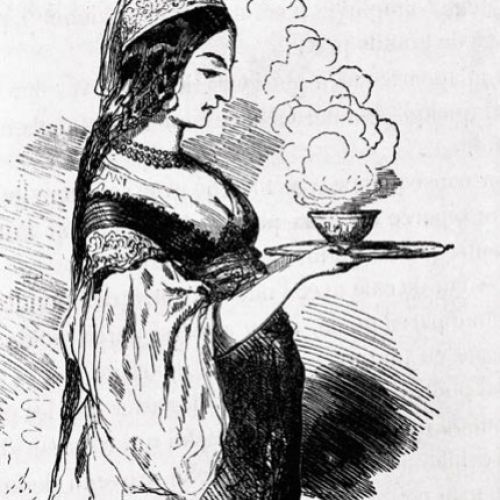 Turecka służąca podająca kawę, francuska rycina, 1826 r., fot. FORUM