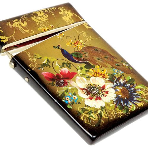 Wizytownik z papier mache, ręcznie malowany i lakierowany, ulubiony typ wizytowników królowej Wiktorii, Anglia, połowa