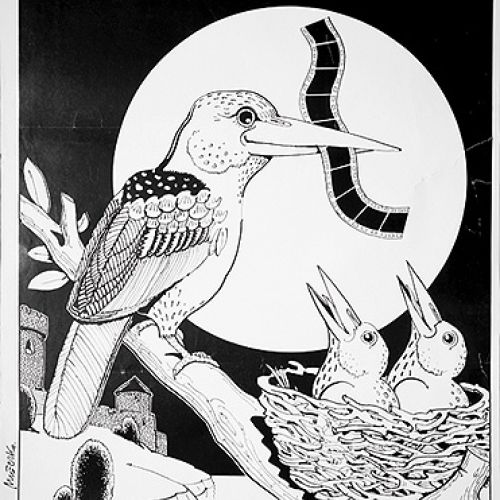 Z okazji 28. Międzynarodowego Festiwalu Filmów Krótkometrażowych w Krakowie, 1991 r., kreska Andrzeja Mleczki.