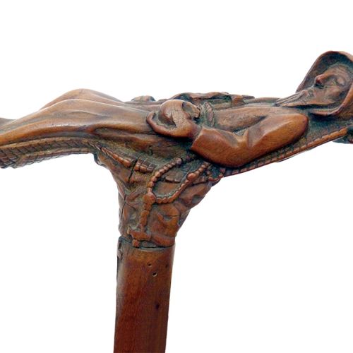 Z rzeźbioną rączką – wyobrażeniem umierającego mnicha, koniec XIX w., Austria
