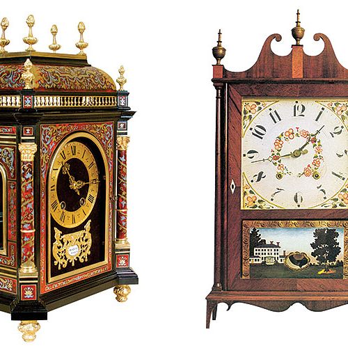 Zegar w typie Boulle a, markieteria z szylkretu i blachy mosiężnej, pocz. XIX w., Antyki d Raculi. Zegar szafkowy, Eli