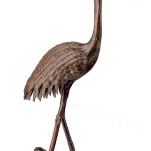 Żuraw stojący na liściu grążela, odlew w brązie, rytowany, 2. poł. XIX w.