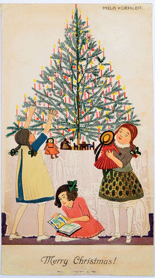 Pocztówka bożonarodzeniowa sygnowana, proj. Mela Koehler, Wiener Werkstatte, Wiedeń, 1908