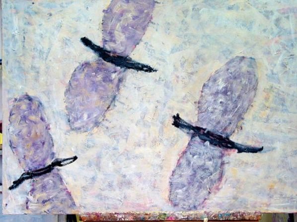 Iza Staręga Leci... , olej na płótnie.