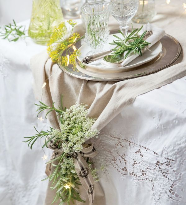 dekoracje stołu diy z ziołami z ogródka