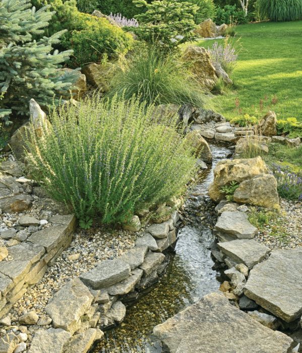 ogród ze śródziemnomorskim skalniakiem