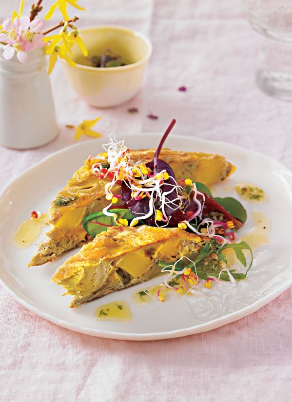 Frittata z karczochami i sałatą