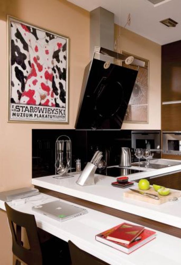 Kuchenne ściany zdobią plakaty. Kawalerka z fantazją