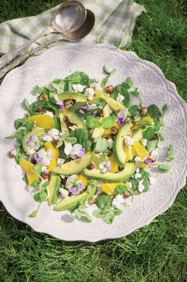 Sałatka ze szpinakiem, awokado i orzechami laskowymi