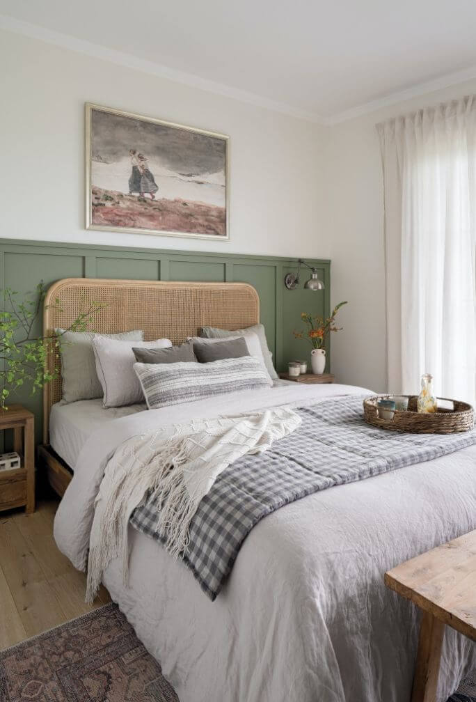 sypialnia w stylu farmhouse