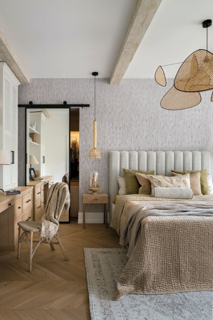 sypialnia w stylu farmhouse