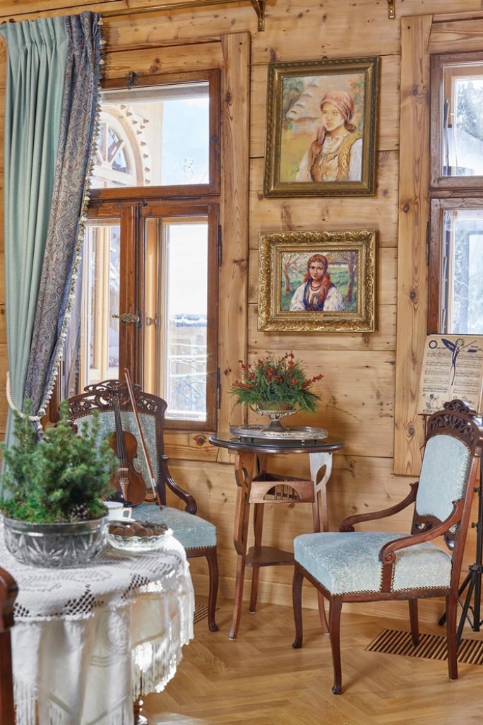 drewniany salon w góralskim stylu