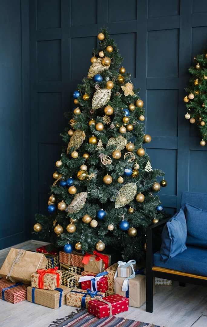 choinka granatowo złota
