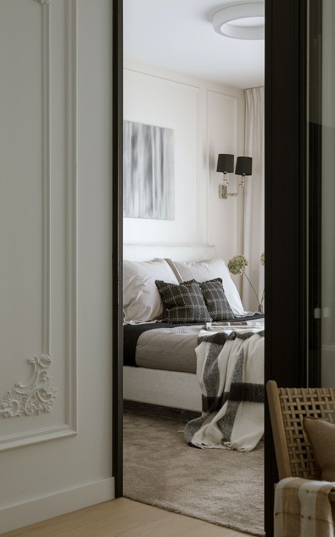 sypialnia beżowo szara